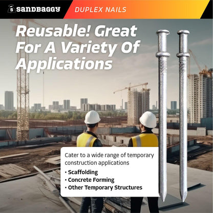 Sandbaggy 16d Duplex Nails (3.5" Long) - Temporary Construction, Concrete Forms, Scaffolding - 8 Gauge Steel - Smooth Shank, Flat Head - Removable/Reusable (6000)