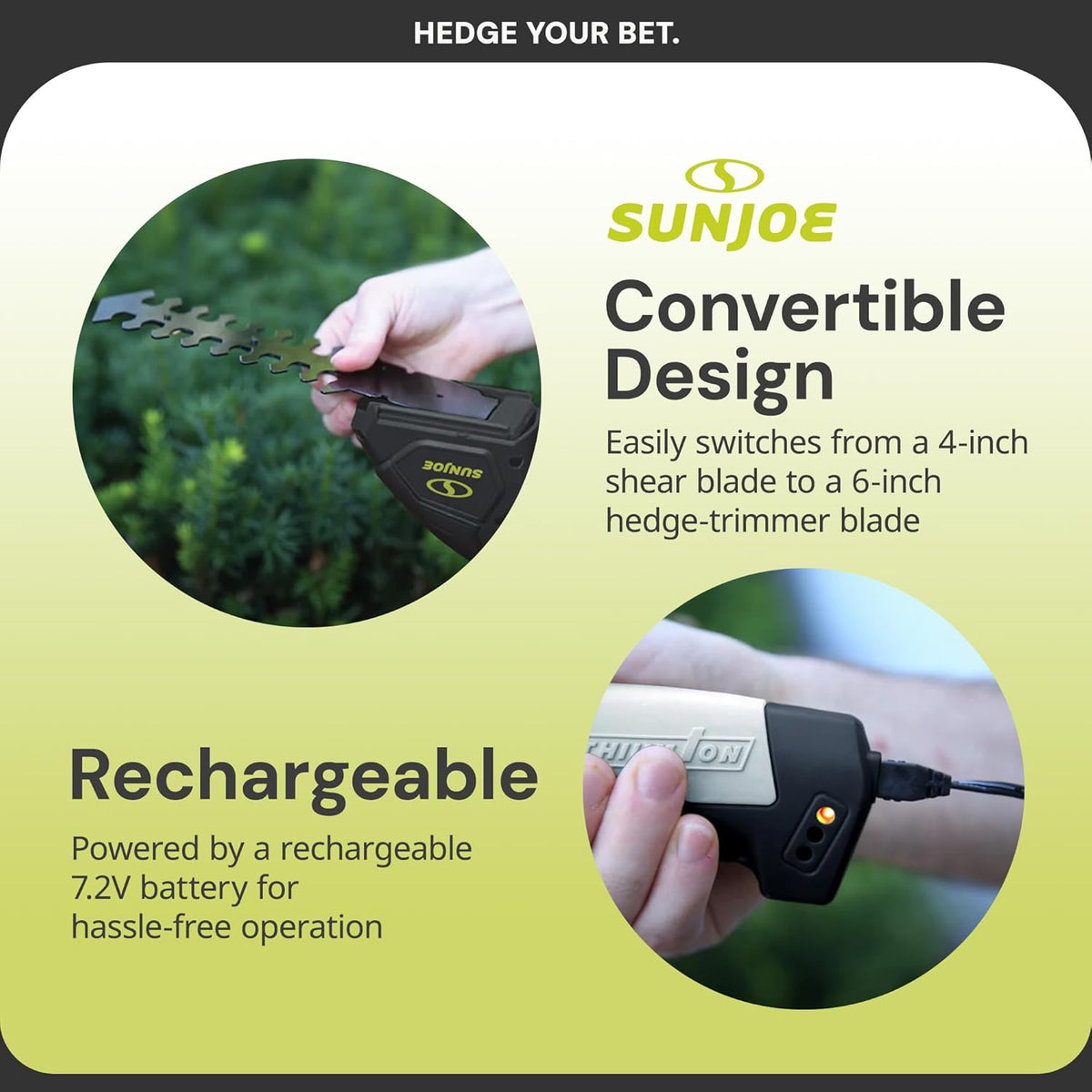 Sun Joe HJ604C 7.2-Volt Cordless Grass Shears and Trimmer, Charger and Battery Included