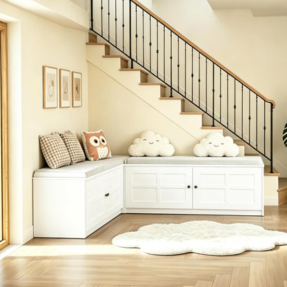 L-Shape Storage Bench with Cushion, Backless Corner Dining Nook Bench with Hidden Storage for Kitchen, Entryway, Cloakroom