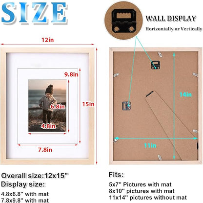 KINLINK 11x14 Picture Frame White Oak, Solid Light Wood Frames with Acrylic Plexiglass for Pictures 5x7/8x10 with Mat or 11x14 without Mat, Tabletop and Wall Display, Set of 4