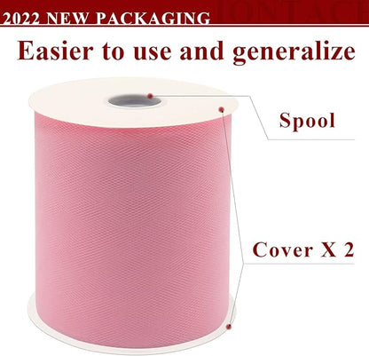 Pink Tulle Fabric Rolls 6 Inch by 200 Yards (600 feet) Fabric Spool Tulle Ribbon for DIY Pink Tutu Bow Baby Shower Birthday Party Wedding Decorations Craft Supplies