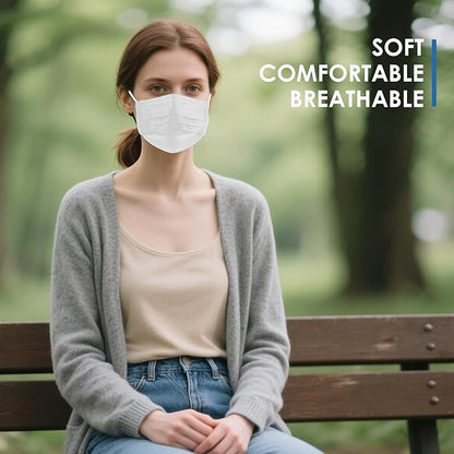 NNPCBT White Disposable Face Masks 125 Pack,3-Ply Breathable Mask For Adults,Great For Outdoors,Home, Office, School