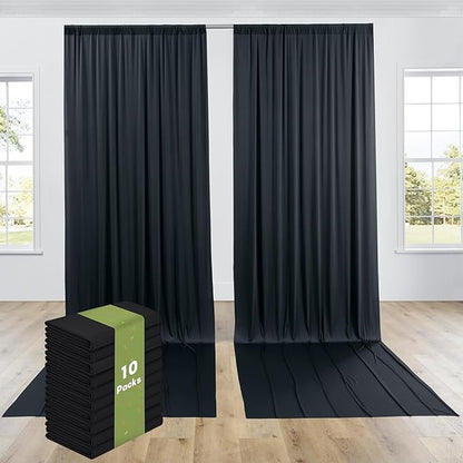 PartyVillage 50ft×15ft Black Backdrop Curtain for Halloween Parties, 10 Panels Wrinkle Free 15 FT Long Polyester Photo Backdrop Drapes Back Drop Cloth for Birthday Photography Background