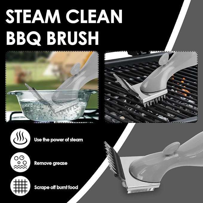 Grill Brush, Portable Steam Grill Brush, Grill Cleaner for Outdoor Grill, Stainless Steel Grill Cleaner Brush, Deep Cleansing Grill Bots for Cleaning Grill and Outdoor Bbqs