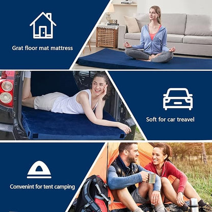 CYMULA CertiPUR-US Memory Foam Camping Mattress Pad, Portable Foam Sleeping Pad for Camping, Roll up Sleeping Mat for Adults Guest Floor Bed for Sleepover, Car, Tent SUV Cot Mattress