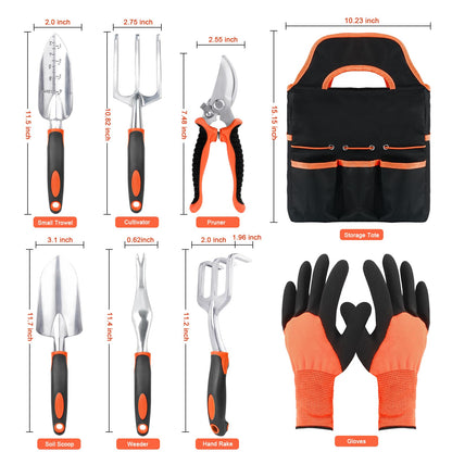 Garden Tools Set, 8 Piece Gardening Tools Set with Non Slip Ergonomic Handle, Heavy Duty Garden Tool Set with Storage Bag, Gardening Kit for Women, Garden Hand Tools Gift for Women and Men, Orange