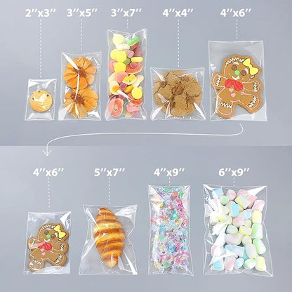 PigPotParty 4''x 6" Clear Plastic Cellophane Bags, 200 Pcs Small Self Sealing Cookie Bags for Gift, Party favor, Greeting Card,Candy, Treat, Goodies, Snack, Self Adhesive Resealable