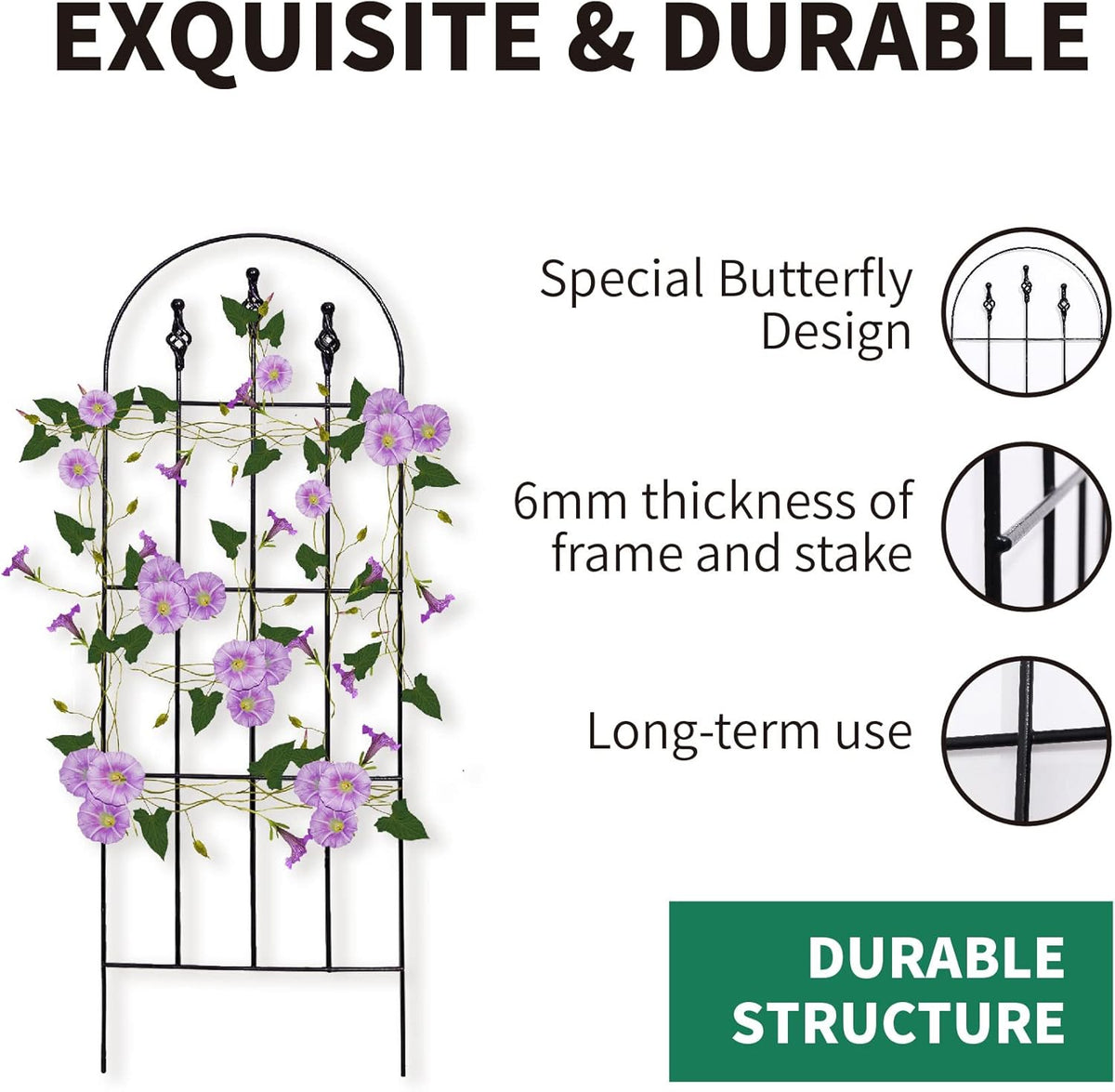 48" H x16 W Trellis,Black Garden Metal Vine Sturdy Trellises for Outdoor Climbing Plants Support Structures B (121cm) 2Pack
