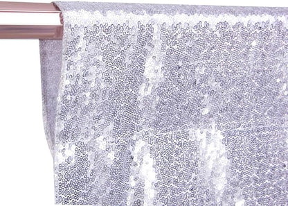 SquarePie Sequin Backdrop Curtain Not See Through Opaque Satin Photography Background for Wedding Patry 5FT x 7FT Silver