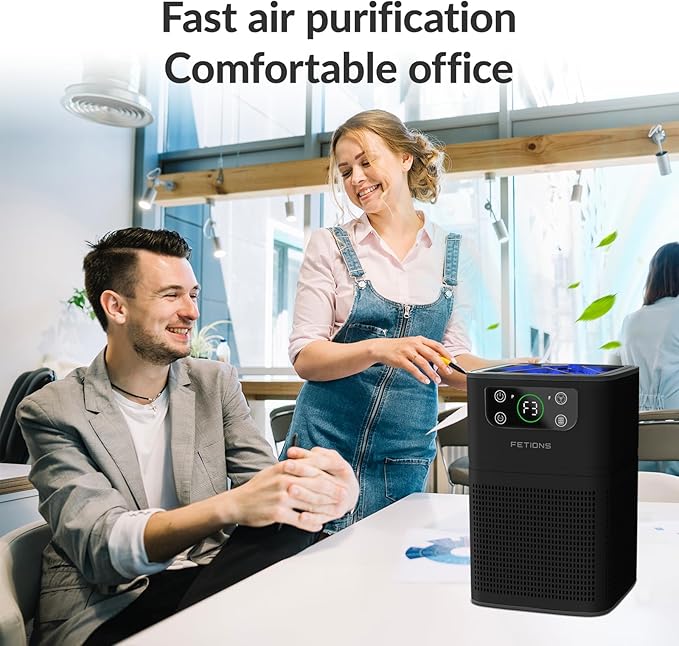 Air Purifier for Bedroom Home, FETIONS Air Cleaner with Fragrance Sponge Sleep Mode 3-in-1 Filtration System, Compact with H13 HEPA Filter for Pet Dander Pollen Smoke Dust Odor, Black, 2 Pack