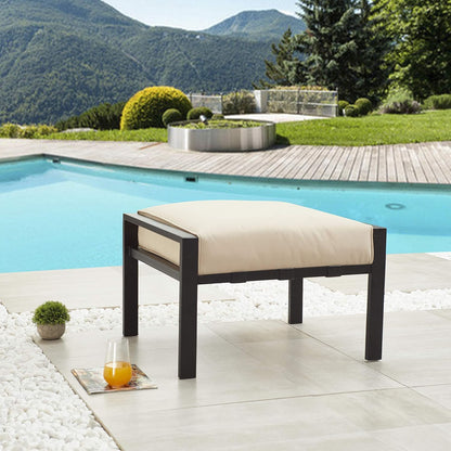 LOKATSE HOME Outdoor Ottoman Patio Footstool Small Seat Furniture with Soft Thick Cushion for Garden Yard Deck Poolside