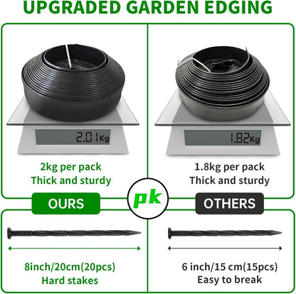 Landscape Edging Border No Dig - 100FT 2IN Tall Garden Edging Border with 120 Stakes, Plastic Garden Fence Lawn Edging Flexible for Landscaping, Flower Beds, Yard, Pathway with Connectors