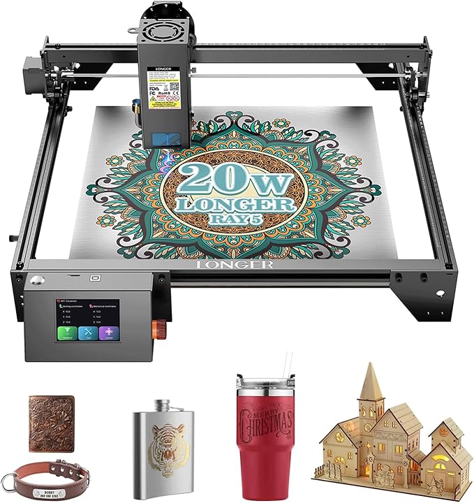 LONGER RAY5 20W Higher Accuracy Laser Engraver and Cutter, 130W Laser Engraving Cutting Machine can Cut 0.05mm Metal and Engrave Hundreds of Colors On Metal Steel 3.5"Touch Screen for DIY