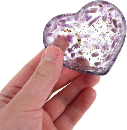 Candle Stand Decorative Candle Cup Holder Heart Shaped Resin with Natural Crystal Stones, Handpolished Unique Texture Romantic Accent for Living Room Home Decor