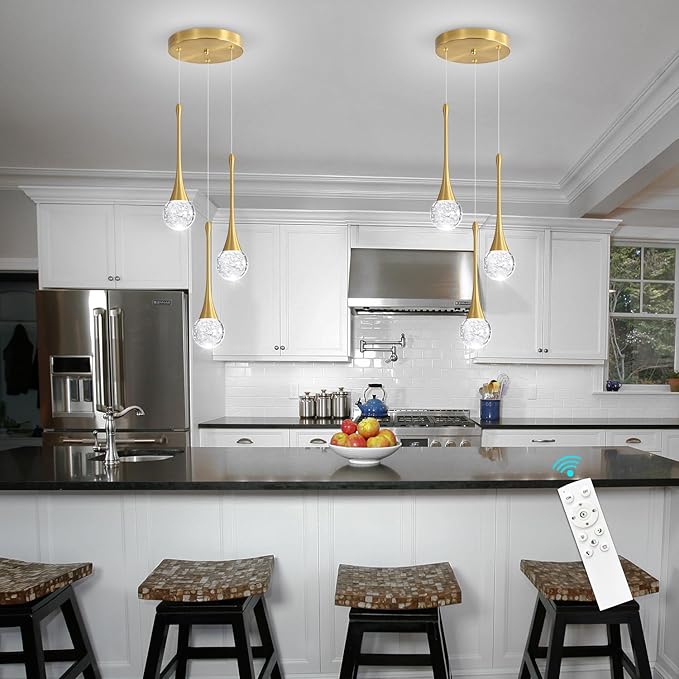 cenzoz 3-Lights Modern Pendant Lights for Kitchen Island LED Dimmable Crystal Glam Ceiling Pendant Lighting Chandelier for Dining Room Hallway Bedroom Corner Lamp Antique Gold