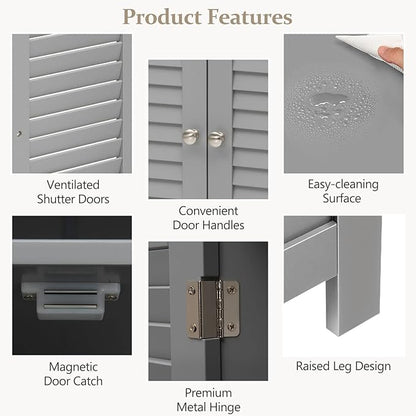 COSTWAY Bathroom Storage Cabinet, Wooden Side Storage Organizer with Louver Doors & Removable Shelf, Freestanding Floor Cabinet for Living Room, Kitchen, Entryway (Grey)