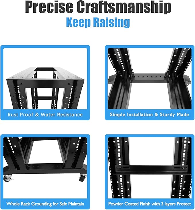 Raising Electronics Server Rack Open Frame Rack 4 Post 19 inch Adjustable Server/Audio Rack Cold Rolled Steel(15U,31 Depth)