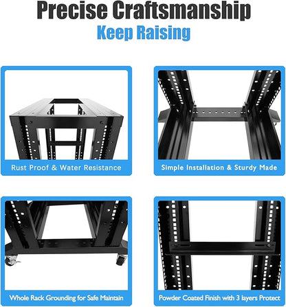 Raising Electronics Server Rack Open Frame Rack 4 Post 19 inch Adjustable Server/Audio Rack Cold Rolled Steel(15U,31 Depth)