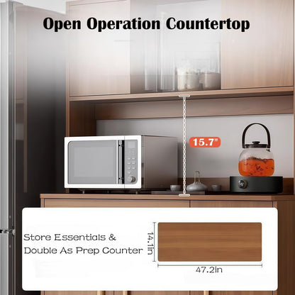 Kavie Kitchen Pantry Cabinet, Large-Capacity Sideboard with Open Shelf, Doors & Drawers, Wide Countertop for Appliances, Freestanding Cabinet for Kitchen (Natural+White,31.5" L*14.1" W*66.9" H)