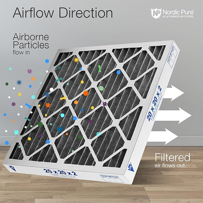 Nordic Pure 25x25x2 (Actual Size: 24 1/2 x 24 1/2 x 1 3/4) Furnace Air Filters MERV 12 Pleated Plus Carbon 3 Pack