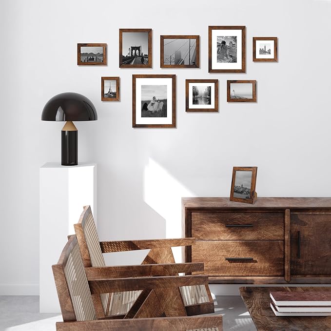 6x6 Picture Frame Set of 4 with Real Glass, Rustic Frames Display 4x4 Picture with Mat or 6 x 6 Without Mat, Square Photo Frame for Wall Mount and Tabletop Display