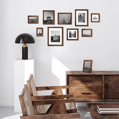 8x12 Picture Frame Set of 4 with High Definition Real Glass, Display 6x8 Pictures with Mat or 8 x 12 Without Mat, Wood Rustic Photo Frames for Tabletop and Wall Mounting