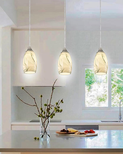 Mini Pendant Lights Kitchen Island Light Brown Glass Lamp Shade Hand Blown Glass Pendant Light with Brush Nickel Finish Adjustable Cord for Kitchen Over Sink (Green Marble-1Packs)