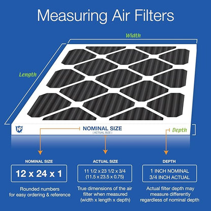 Nordic Pure 12x24x1 (Actual Size: 11 1/2 x 23 1/2 x 3/4) Pure Carbon Pleated Odor Reduction Furnace Air Filters 6 Pack