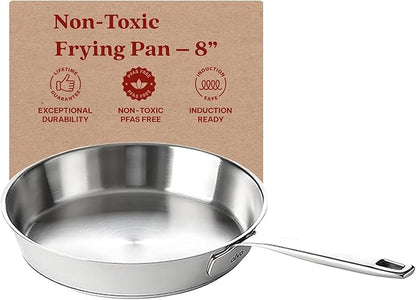 Alva Maestro 8" Premium Stainless Steel Frying Pan - 18/10 Professional Grade - PFAS/PFOA/PTFE Free - High Heat & Oven Safe - All Stovetop Compatible