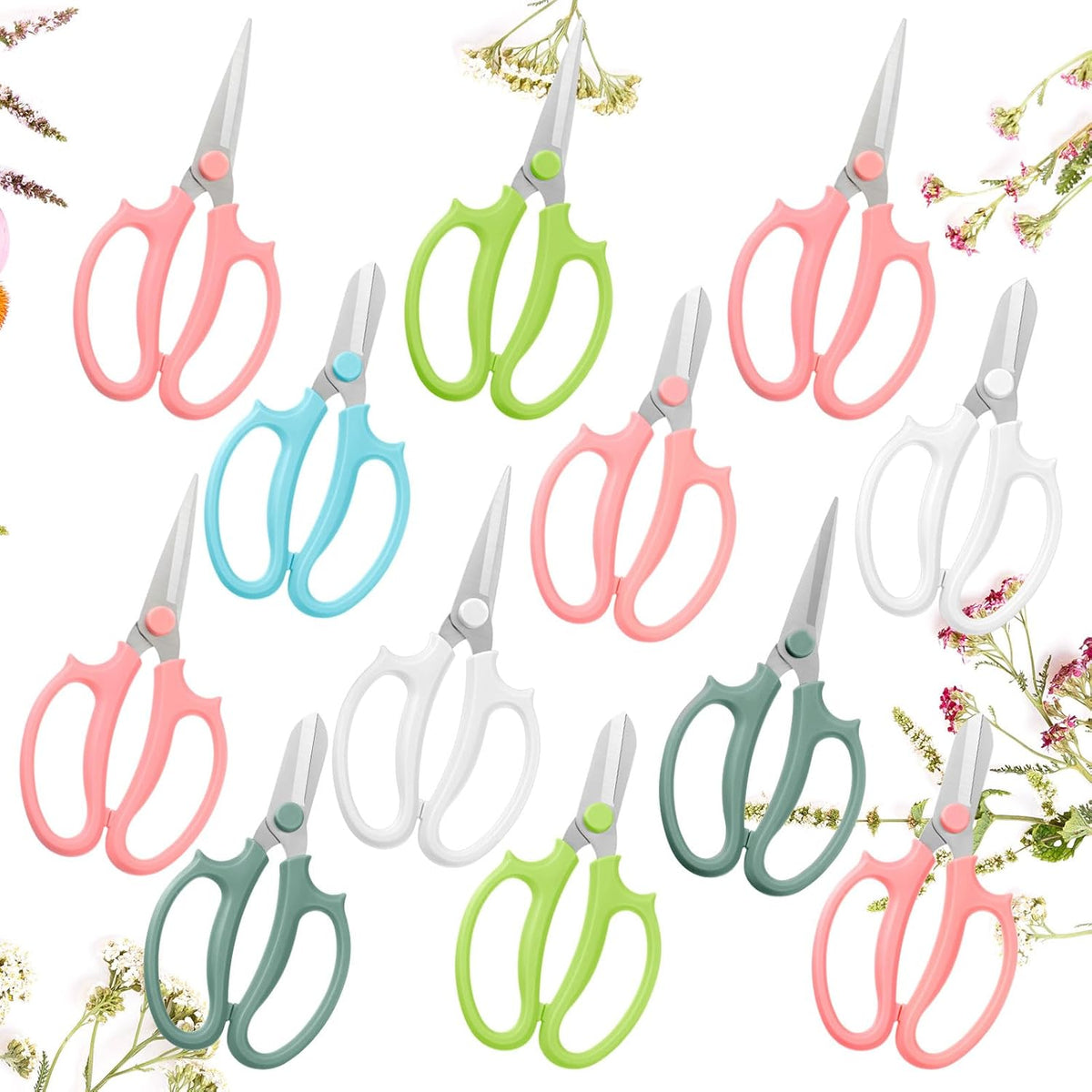 12 Pcs Gardening Tools Flower Scissors Flower Bar Supplies Pastel Rainbow Color Pruning Scissors Floral Shears Stainless Steel Garden Clippers Cutters for Branches Leaves, Gift for Women(Cute Color)