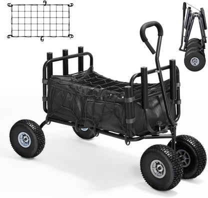 Fishing Cart Beach Cart Collapsible Wagon with 11”All Terrain Big Wheels,Heavy-Duty Garden Carts with 6 Holders and Storage Pocket for Outdoor,Fishing, Picnic