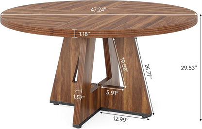 Lailang 47 Inch Dining Table, Round Kitchen Table, Dining Room Table for 4, Rustic Wood Dinner Table, Small Apartment Dining Table, Modern Kitchen Table, 47 x 47 x 30 Inch, Brown