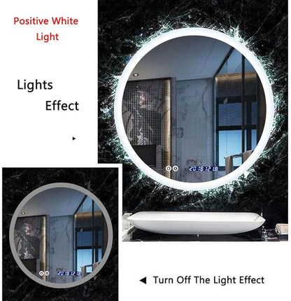 Round LED Bathroom Mirror Demister Pad IP44 Vanity Large Mirror Cold Light Dressing Wall Mirror (Color : Cold Light Size : 60cm) (Cold Light 60cm)