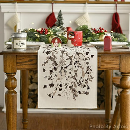 Artoid Mode Leaves and Flowers Cotton 210 GSM Winter Table Runner, Seasonal Christmas Kitchen Dining Table Decoration for Home Party Decor 13x90 Inch