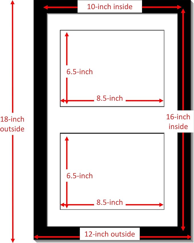 Creative Picture Frames 10X16Bk-W Black Vertical Double Diploma Frame With 2 Opening White Matting | Holds 2-6X8-Inch Documents With Installed Wall Hanger (White Mat-Vertical Black Frame, 7X9)
