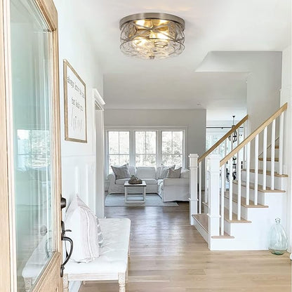 2-Light Flush Mount Ceiling Light Farmhouse Kitchen Island Ceiling Light with Bubble Glass Close to Ceiling Light Fixture for Living Room Bedroom Foyer Hallway