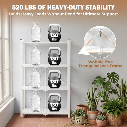 EAGLE PEAK 4-Tier Foldable Greenhouse Shelf, Heavy Duty Metal Storage Rack, No Assembly Steel Shelving Unit, Plant Stand for Greenhouse and Multi-Use Storage, 28”x14.6”x44.7”, 520 lbs, 1 Pack, White
