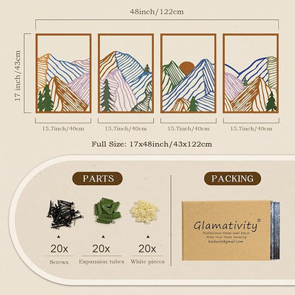 Glamativity 4 Pcs Colorful And Black Double-Sided Abstract Mountain Metal Wall Art , Mountain Line Art Décor, 3D Textured Minimalist Wall Decor, Rustic Nature Wall Décor for Living Room Bedroom Study (Mountain, M Size 17 x 12'')
