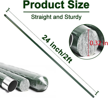 Garden Stakes 24 Inch, 2ft Metal Plant Stakes 30 Pack for Gardening and Farm, Plastic Coated Plant Support for Tomato, Cucumber, Bean, Flower, Potted More Climbing Plants