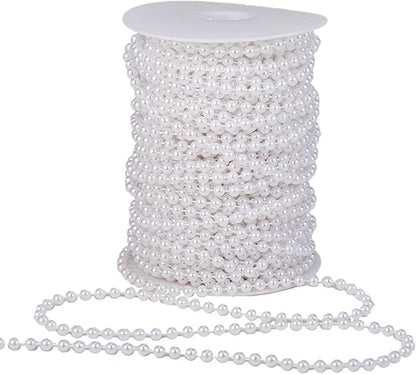 5mm Crafts Faux Pearl Beads Garland Pearl Bead Roll Strand of Pearls to Decorate Floral Centerpieces Wedding Party Favor Christmas Tree(99Feet White)