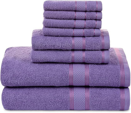 Casa Lino Bath Towel Set of 8 (2 Bath Towels, 4 Wash Cloths & 2 Hand Towels for Bathroom) - 100% Cotton - Highly Absorbent & Quick Dry - Guest Room Essentials for Bathroom Set - (Purple)