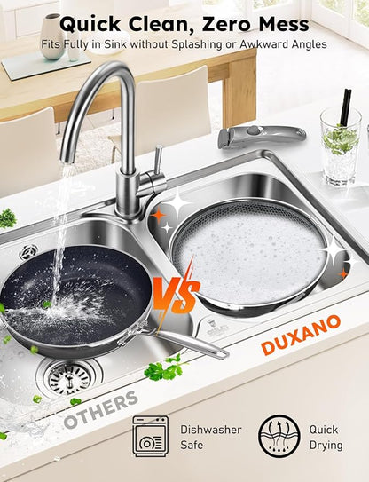 Pro DUXANO 12PC Hybrid 3-Ply Stainless Steel Skillet&Nonstick Pots and Pans Set, High Heat Sear&Fry, 2-Layer Ceramic Induction Cookware, 9H Scratch-Resistant&Anti-Warp,PFAS Free,All Cooktop/Dishwasher