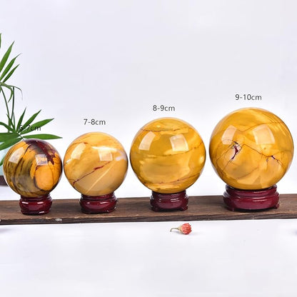 JIC Gem Yellow Healing Crystal Ball Sphere Natural Gemstone Ball Egg Yolk Stone Crystal Decorative Ball Chakra Meditation Reiki Home Office Decoration 8-9cm