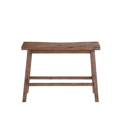 Benjara 33 Inch Saddle Seat Bench, Sandblasted Antique Brown Acacia Wood, Angled Frame Design, Rustic Entryway Bench for Dining Room, Bedroom, Hallway, Living Room and Home Decor