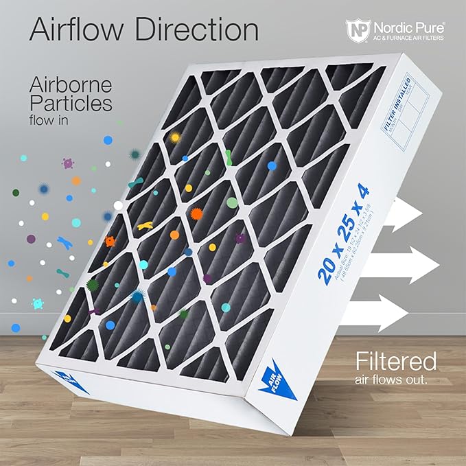 Nordic Pure 20x25x4 (Actual Size: 19 1/2 x 24 1/2 x 3 5/8) Furnace Air Filters MERV 10 Pleated + Carbon 6 Pack