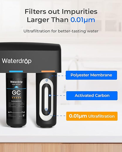 Waterdrop TSB-UF 0.01 μm Ultra Filtration Under Sink Water Filter System, 9 Layer Under Sink Water Filtration System, Reduces Chlorine, Fluoride, Taste and Odor, with A Separate Faucet, Quick Change