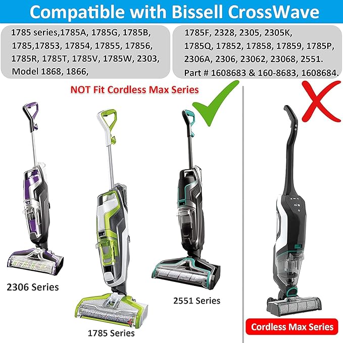 for Bissell CrossWave Pet Pro 2306A CrossWave 1785 Series Replacement Part 1 Pack 2460+1 Pack 1868 Multi-Surface Pet Pro Cleaner Brush Rolls Tangle-Free+4 Pack 1866 Vacuum Filter Part 1613568