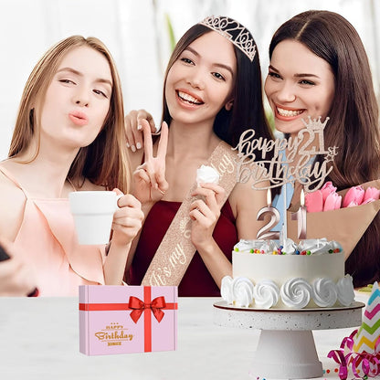 21st Birthday Decorations for Her, Include 21st Birthday Sash and Tiara, Cake Topper and Candles, Number Balloons, 21 Year Old Gifts for Her