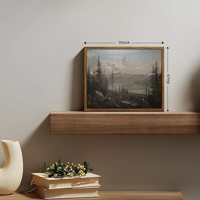 Floating Framed Canvas Wall Art - Majestic Mountain Forest Landscape Wall Decor - Natural Scenery Pictures Paintings Prints for Living Room Bedroom Bathroom Home Decoration 8x10 inch