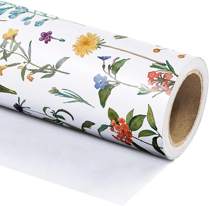 WRAPAHOLIC Floral Wrapping Paper Roll - Mini Roll - 17 Inch x 33 Feet - Wildflower Wrapping Paper Perfect for Girls Women Birthday, Wedding, Bridal Shower